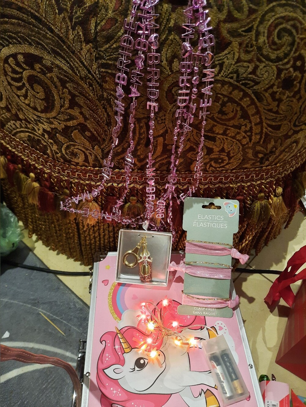 Bride-to-Be Pink Party Necklace and Hair Elastic Set